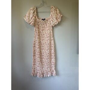 Trixxi‎ Smocked Ditsy Floral Puff Sleeve Mini Dress Light Pink Size Small